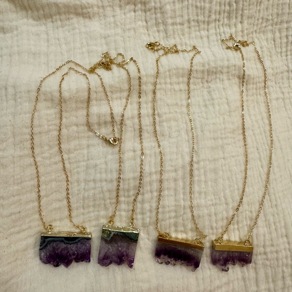 Amethyst Druzy Necklace with Gold Chain